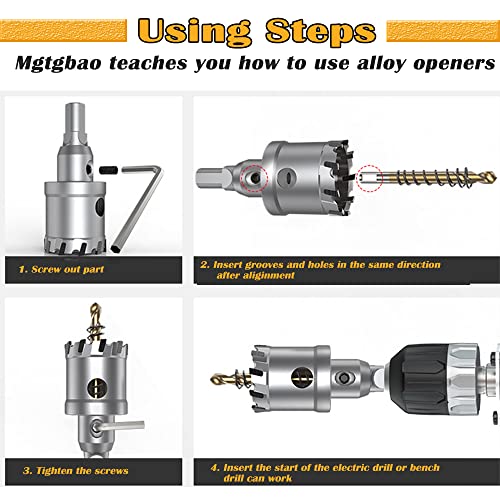 Mgtgbao 10kom TCT komplet testere za rupe za tvrdi Metal, Set rezača rupa sa vrhom od volfram karbida sa Pilot bušilicom presvučenom titanijumom za Metal, Nerđajući čelik, gvožđe, drvo, plastiku veličine 5/8~2-3/8