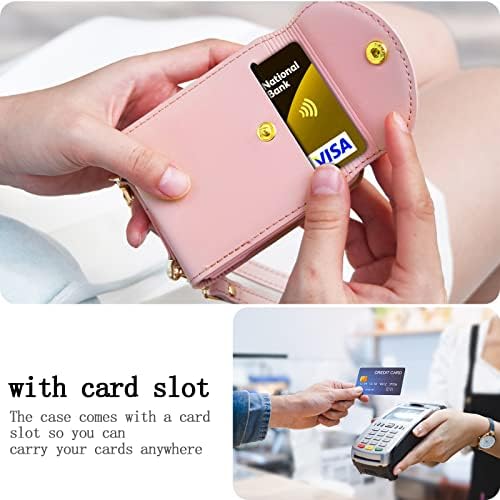 Vizvera za Samsung Galaxy Z Flip 4 Slot za kartice sa dugmetom, tanka zaštita šarki na dodir, odvojiva koža naramenice 1,4 m, Fashion Z Flip 4 futrola za telefon za djevojčice Ladys-Pink