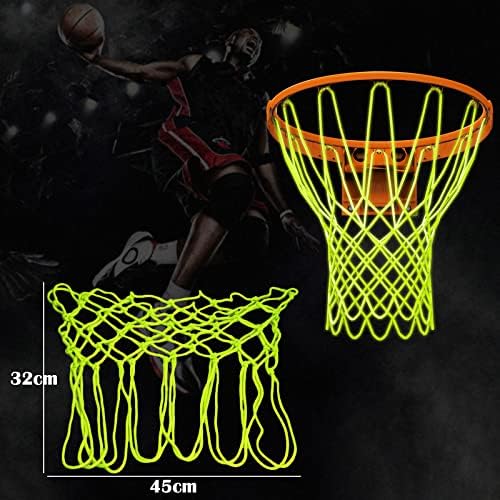 Zamjena košarkaške mreže, Mreža za teške uslove rada i noćno svjetlo protiv biča mreža za košarkaške golove Glow in The Dark, 12 petlji odgovara standardnim unutrašnjim ili vanjskim obručima, najlon i zelena