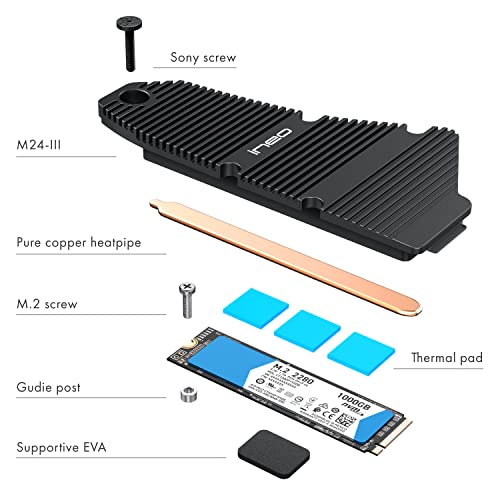 ineo PS5 hladnjak, M. 2 NVME SSD hladnjak za PS5 Interni PCIe M. 2 NVMe Gaming SSD, Legura magnezijuma aluminijuma dizajnirana sa čistom bakrenom trakom [M24]