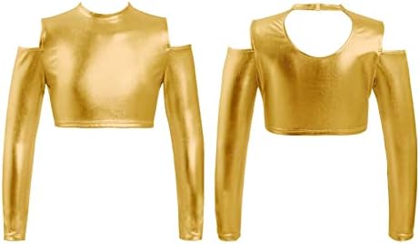 Loloda Kids Girls Shiny Metalni atletski rezervoar za usjeve vrhunske majice s dugim rukavima Sportska odjeća za plesne odjeće 4 godine