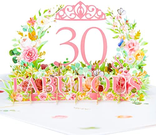Crisky 30. rođendan Pop Up kartica 30 & Fabulous kartica za žene/supruga/sestra/tetka/kolega/prijatelj 30. rođendan poklon rođendan