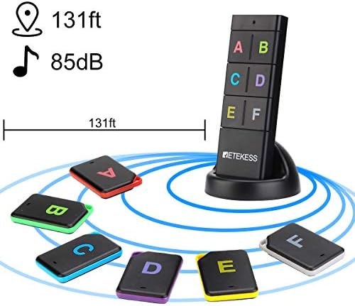 Retekess TH104 pronalazač ključeva,bežični lokator predmeta, zvučni signal od 85 dB, podrška za daljinsko upravljanje, radni domet 131ft, 6 prijemnika za Pet,novčanik,praćenje ključeva