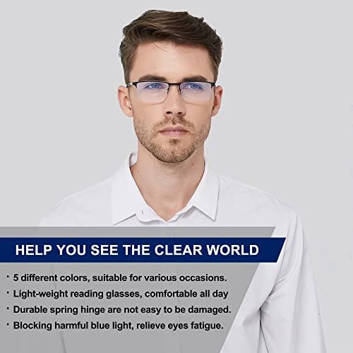 Naočale za čitanje za muškarce Plavo blokiranje svjetla, metalni čitači metala, opružne šarke lagane naočale sa antislječnikom / očnim