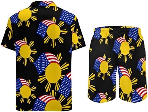 Filipinska i američka zastava Muška odjeća za 2 komada havajska gumba niz majicu kratkih rukava i šorc odijela