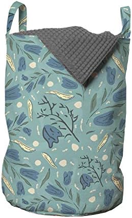 Ambesonne Seafoam torba za veš, ručno nacrtana Aquarelle sa cvetnim motivima listova stabljike Zvonasto cvijeće, korpa za korpe sa