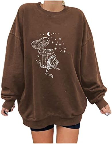 Kafe teen djevojke manžetne sa dugih rukava na mjesec sunčeve gljive zvijezde grafički labavi montirani duksevi sa outfit-om odijelo