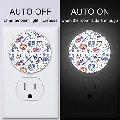 2 paket Plug-in Nightlight LED noćno svjetlo šareni zodijački uzorak sa senzorom sumraka do zore za dečiju sobu, dečiju sobu, kuhinju,