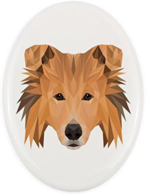 Collie, nadgrobna keramička ploča sa likom psa, geometrijska