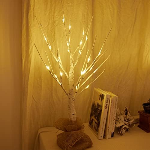Lampica za brezelicu Holilluma, 2 kom. 24 Hlat tableta sa burlap dekor, prethodno upaljena 24 LED tople bijele svjetla Baterija pogoršana