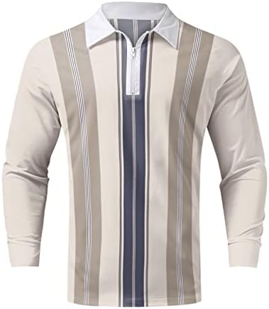 ZDDO muške patentno majice, 2022 Nova muška majica Dugi rukav Striped Patchwork Golf Tops Jesen Zip vrat Ležerna košulja