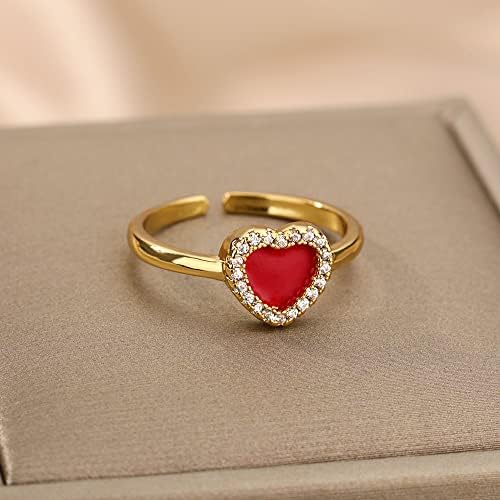 LOYJOY Vintage emajl Love Heart Zlatni otvoreni prstenovi za žene šareni epoksidni smola vjenčani prstenovi trend nakit Anillos - JZ2622G-1 - Resizable