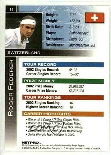 Roger Federer 2003 Netpro Rookie Card 11! Međunarodna serija Švicarska!