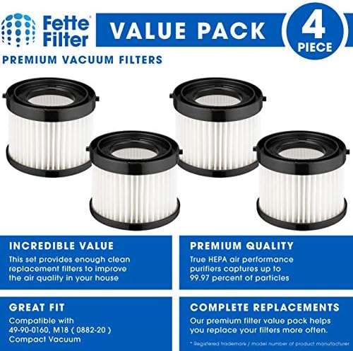 Fette filter - HEPA suhog filtra Kompatibilan je s Milwaukee 49-90-0160, dizajniran za 0882-20 m18 kompaktni vakuum. Paket od 4