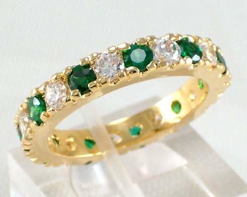 Zelena & amp; Bijela CZ Eternity prsten vjenčani prsten 10kt žuto zlato ispunjen nakit SZ 5-9