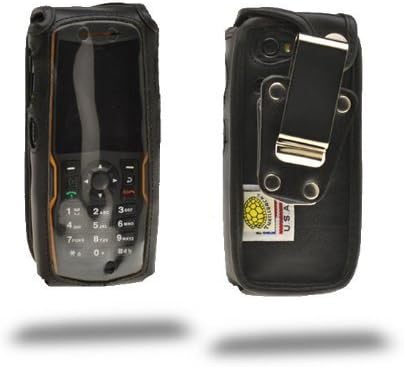 Turtleback ugrađena futrola napravljena za Sonim XP3400 oklopni telefon crni kožni rotirajući izliv od metala izrađen u SAD-u