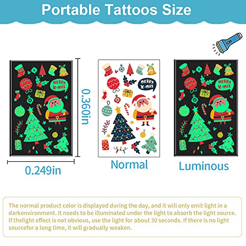 Božićne privremene tetovaže za djecu, svjetlucave božićne tetovaže 400pcs Xmas vodootporne naljepnice za tijelo, sjaj u tamnoj ruci