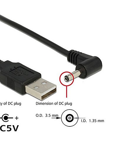 USB 2.0 muško u desno uglovotvoreno 90 stepeni 3,5 mm 1,35 mm dc-dc utikač Barrel 5V kabel 80cm