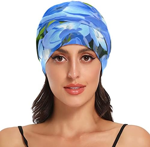 Sjemenska radna kapu za spavanje šešir za spavanje BONNET Blue Hydrangea cvjetni cvijet za žene natrag za glavu za kosu