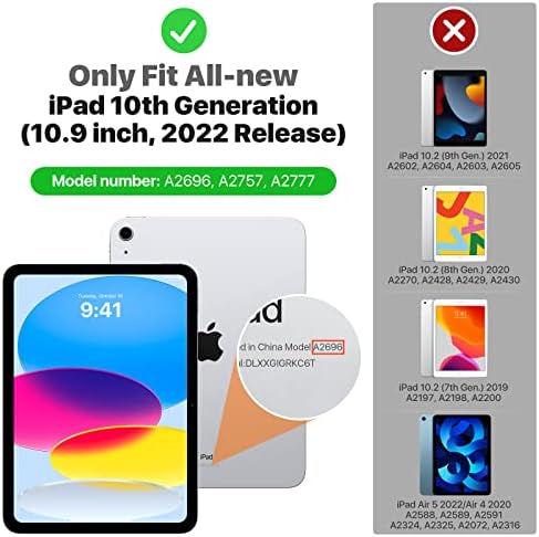 Moko iPad 10. generacijski slučaj 2022, Smart Cover futrola za iPad 10. Gen 10,9 inča 2022, crna i crna