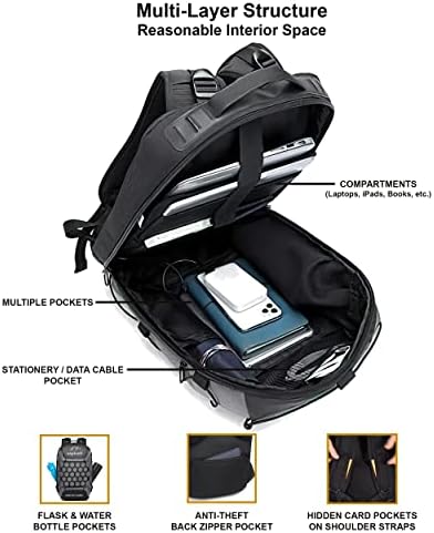 Putovanje ruksak za prijenosnog prenosnog računala - profesionalni / fakultet Crnosi sivi ruksaci sa ugrađenim u Luku Aux & USB punjač,