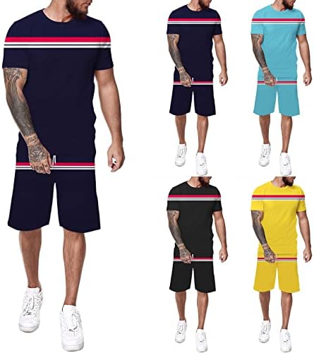 Ljetna trenerka za muškarce Color Block 2 komada odjeća za majice kratkih rukava i kratke hlače Sportski set casual stilskih zvezda