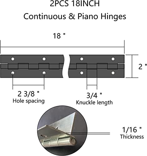 Klavirski šarki 36 inčni jaki od nehrđajućeg čelika klavir kontinuirano šarke za ormar, vrata, DIY drvene kutije, debljina lista, 2 Otvorena širina