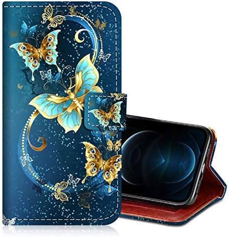 Ook kompatibilan sa iPhone 12/12 Pro futrolom za novčanik kožni leptir dizajn za žene za djevojčice zaštitna kožna torbica sa postoljem i utorima za kartice za iPhone 12/12 Pro 6.1 inča Butterfly Blue