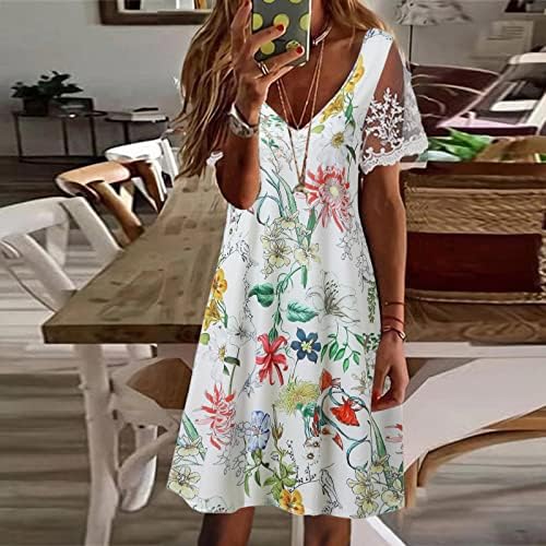 Ljetna haljina za žene Žene Ležerne prilike V izrez Ljeto cvjetno tiskovina kratkih rukava bez rukava za žene