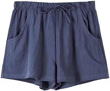 Silunma2021 Žene Ljetne casual kratke hlače visokog struka pamučne kratke hlače za crtanje elastičnog struka kratkog sa džepovima