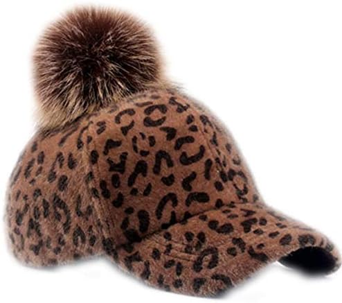 YeKeyi bejzbol kapa Pompom Hats Podesivi leopard Ispis pamučni šešir toplo pletenu kapu s lubanjem Beanie za odrasle dijete