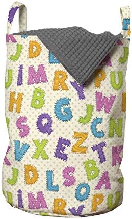 Ambesonne ABC torba za pranje veša, smešna slova u živim bojama crtani stil ABC abeceda na pozadini Polka tačaka, korpa za korpe sa