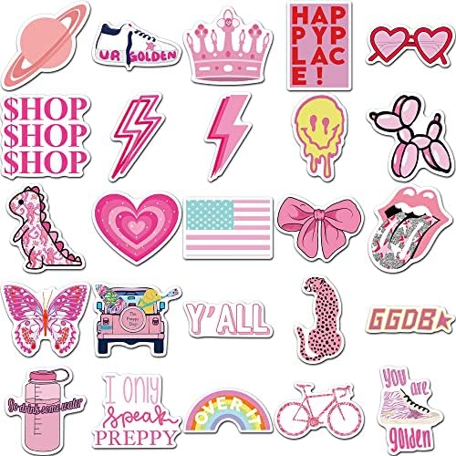 Reaxoy Pink Preppy naljepnice 50pcs Estetski osmijeh Sretna naljepnica za lice za vodu za vodu Laptop Gitara Vodootporna naljepnica Pakiranje soba Decor Party Poklopac za tinejdžerske djevojke