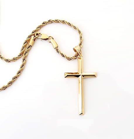 ADORATO nakit 14k zlato uže lanac stil krst privjesak ogrlica 3mm krst ogrlica kopča za muškarce, muž tanka za čari Miami Kubanski Link dijamant rez vjerski Beveled Edge