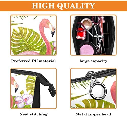 Travel Makeup Bag Vodootporna kozmetička torba torba za torba za šminku za žene i djevojke, ružičasti flamingo orhideja sa modernim tropskim listovima