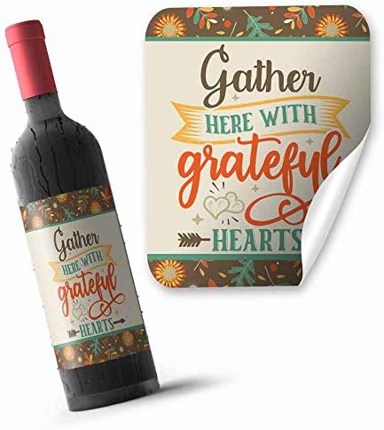 Zahvalan i zahvalan sretan tematski zahvalnosti naljepnica za vino vino, 4 3,75 x 4,75 omotajte oko etiketa amanndakratima