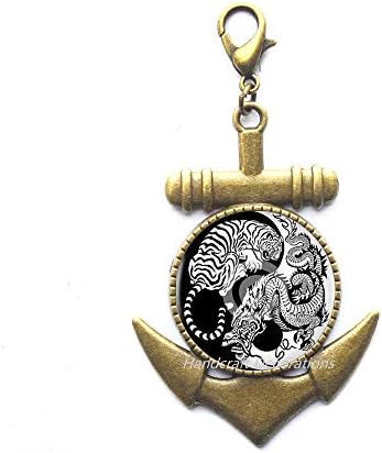 HandcraftSecorations Charm Yin-Yang Dragon i Tiger jastog kopča Astrologija sidro za sidrenje Povucite nakit Charm kopča jastoga za njega ili njena, staklena nakit Najbolji prijatelj sidro zipcer