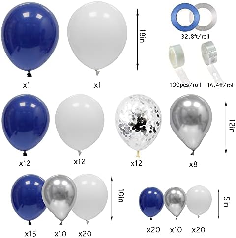 JULLIZ 145kom tamnoplavi srebrni baloni Garland Kit, Kraljevsko plavo Srebro bijeli konfeti balonski luk za 2023graduacija zabava