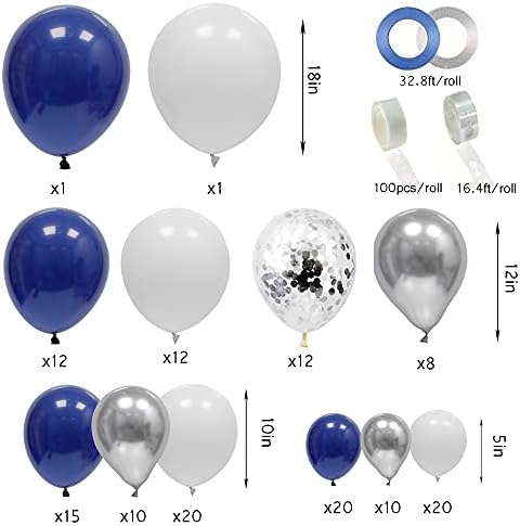 JULLIZ 145kom tamnoplavi srebrni baloni Garland Kit, Kraljevsko plavo Srebro bijeli konfeti balonski luk za 2023graduacija zabava rođendan vjenčanja tuš dekoracija učionice