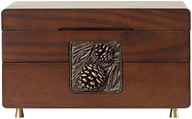 Wlbhwl kutija za organizatore od čvrstog drveta sa čvrstim mesinganim nogama za nakit, Drvena kutija za nakit za Žene, Satovi, ogrlica,