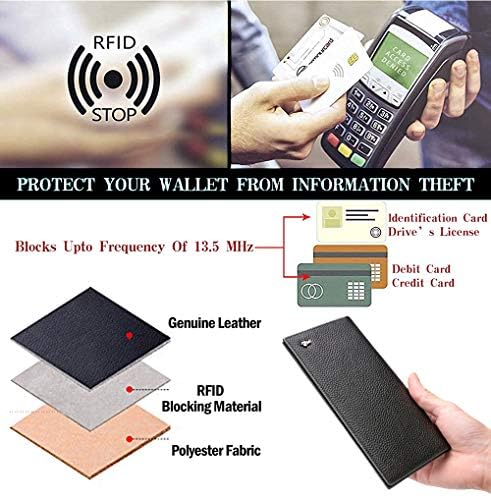 BISON DENIM RFID bifold Novčanici Slim kreditna kartica novčanik od prave kože muški dugi novčanik sa džepom za novčiće sa patentnim