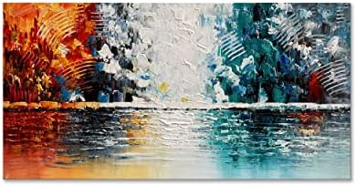 Epicler apstraktno pejzažno ulje na platnu, jezersko pejzažno zidno umjetničko slikarstvo, 18x36 inča apstraktna zidna umjetnička