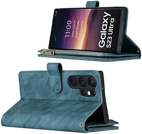 Jaorty Samsung Galaxy S23 Ultra 5G torbica za novčanik, [9 slotova za kartice] uklonjiva Podesiva ogrlica preko ramena traka za rame Patentni zatvarač magnetna kožna futrola za Samsung Galaxy S23 Ultra 5G,6,8 inča plava