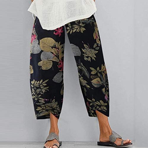 XXBR pamučne posteljine hlače za žene za žene plus veličine, ljetne casual harem boho hlače, široke noge obrezane padžama hlače