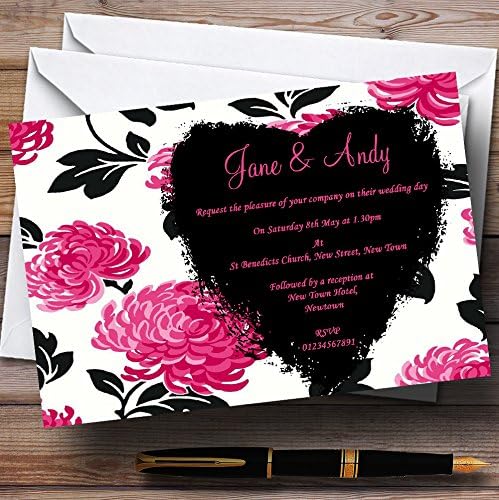 Zoološki vrt za prekrasan ružičasti crno-bijeli cvjetni vintage personalizirani pozivnice za vjenčanje