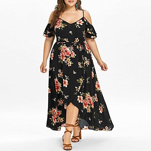 Žene plus veličina haljine hladno rame cami maxi duga haljina cvjetna print boemian sandress boho casual visoke splitske haljine