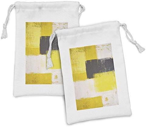 Ampesonne siva i žuta torbica tkanine set od 2, apstraktni grunge stil četkica za farbanje, mala torba za izvlačenje za toaletne potrepštine
