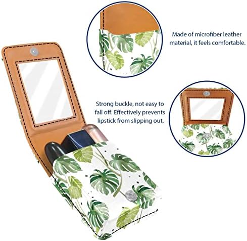 ORYUEKAN ruž za usne sa ogledalom slatka prenosiva torba za šminkanje kozmetička torbica, moderne tropske biljke zelena Monstera