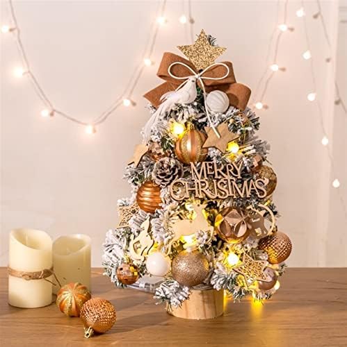 Aethegh 18 inčni stolni mini božićno drvce, umjetno snijeg zlatnog mini božićnog drveta sa LED svjetlima i ukrasima