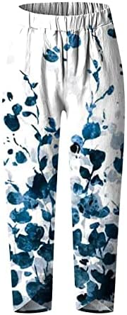 Dame Capri pantalone, žene ljetne posteljine obrezane hlače elastične visoke struka Capris grafički grafički print modne vrećaste